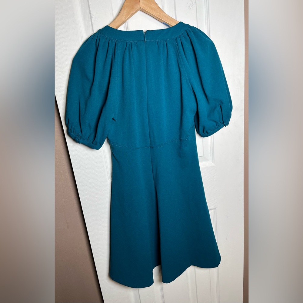 Calvin Klein Women's 6P Teal Blue Split Neck A-Line Mini Dress - Picture 9 of 16
